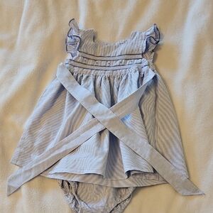 Edgehill Collection Striped Blue Baby Dress with Ruffle Sleeves